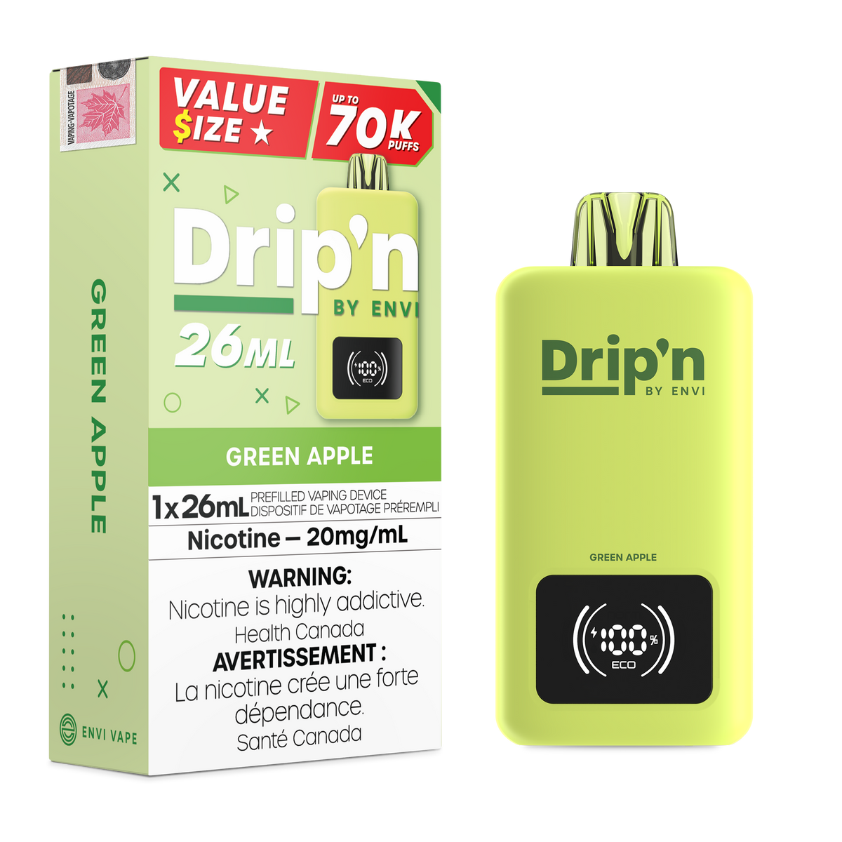 Drip'n By Envi 70k - Green Apple | Drip'n By Envi | Same-day GTA vape delivery
