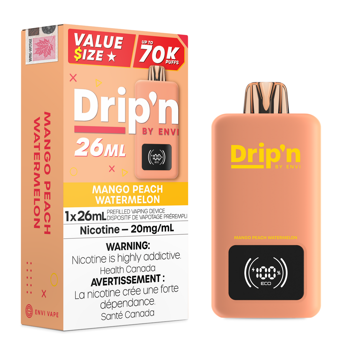 Drip'n By Envi 70k - Mango Peach Watermelon | Drip'n By Envi | Same-day GTA vape delivery