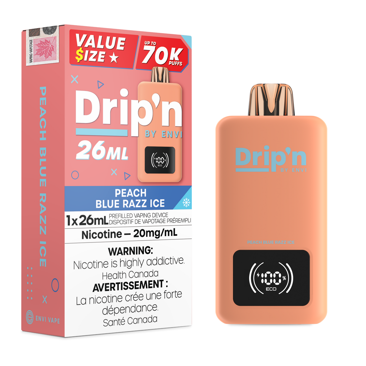 Drip'n By Envi 70k - Peach Blue Razz Ice | Drip'n By Envi | Same-day GTA vape delivery