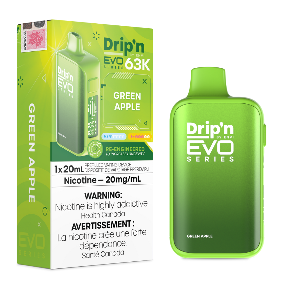 Drip'n by Envi Evo Series 63k Disposable Vape - Green Apple | Dripn By Envi | Same-day GTA vape delivery