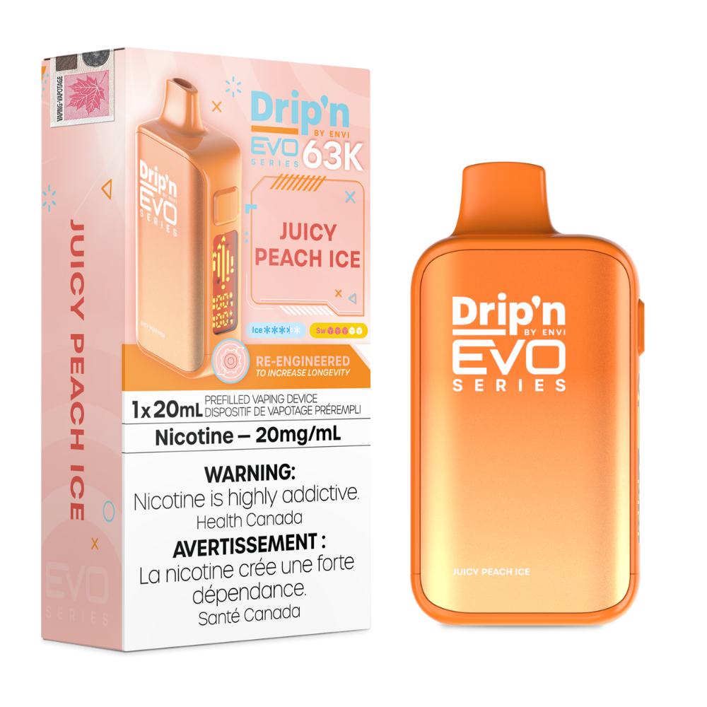 Drip'n by Envi Evo Series 63k Disposable Vape - Juicy Peach Ice | Dripn By Envi | Same-day GTA vape delivery