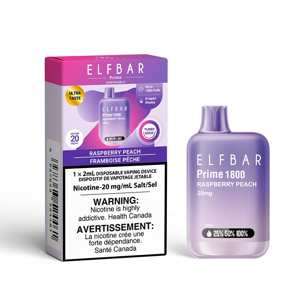 ELF Bar Prime 1800 Puffs 20mg - Raspberry Peach | Elf Bar | Same-day GTA vape delivery