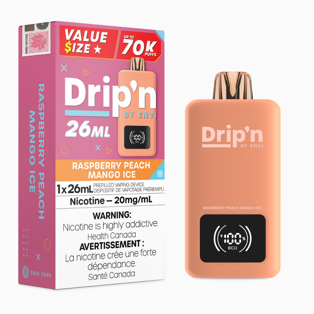 Drip'n By Envi 70k - Raspberry Peach Mango Ice | Dripn By Envi | Same-day GTA vape delivery