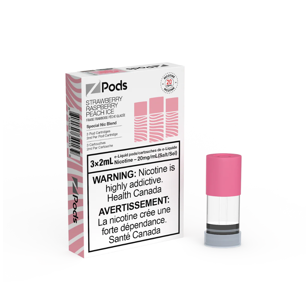 Z Pods 3 x 2mL Pods 400 Puffs - Strawberry Raspberry Peach Ice vape pods